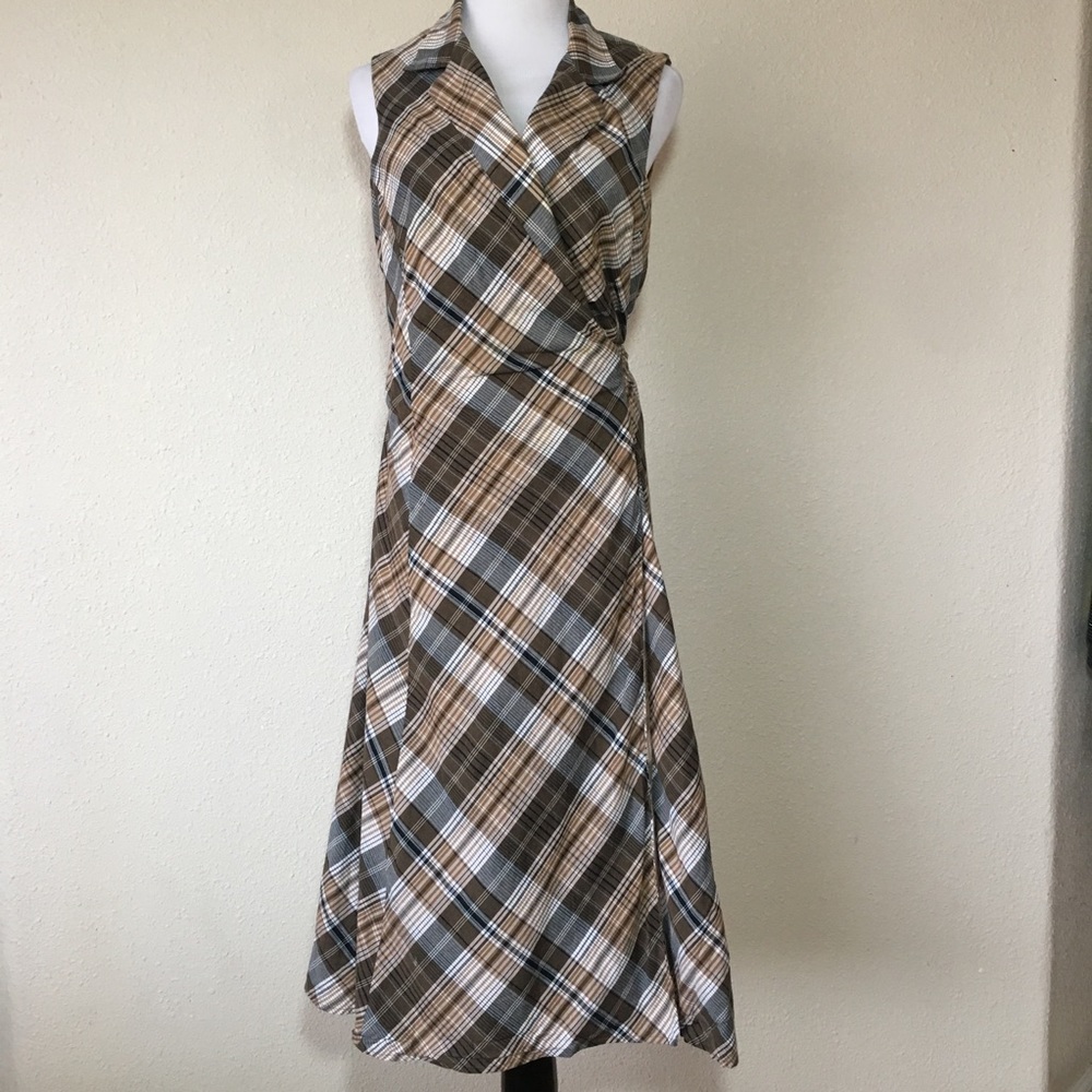 Sleeveless Plaid wrap midi dress